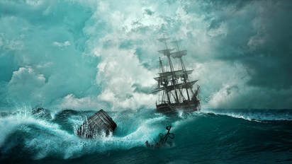 Picture of sailing ship in rough seas