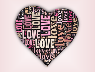 Picture of heart with word love many times