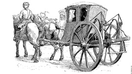 Ink drawing of horses and carriage from Georgian or Colonial era