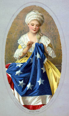 Picture of colonial woman sewing flag