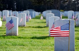 Photo of military graves with flags