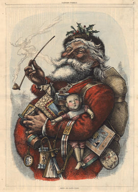 Colored woodcut of Santa Claus