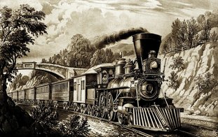 Old ink drawing of early train